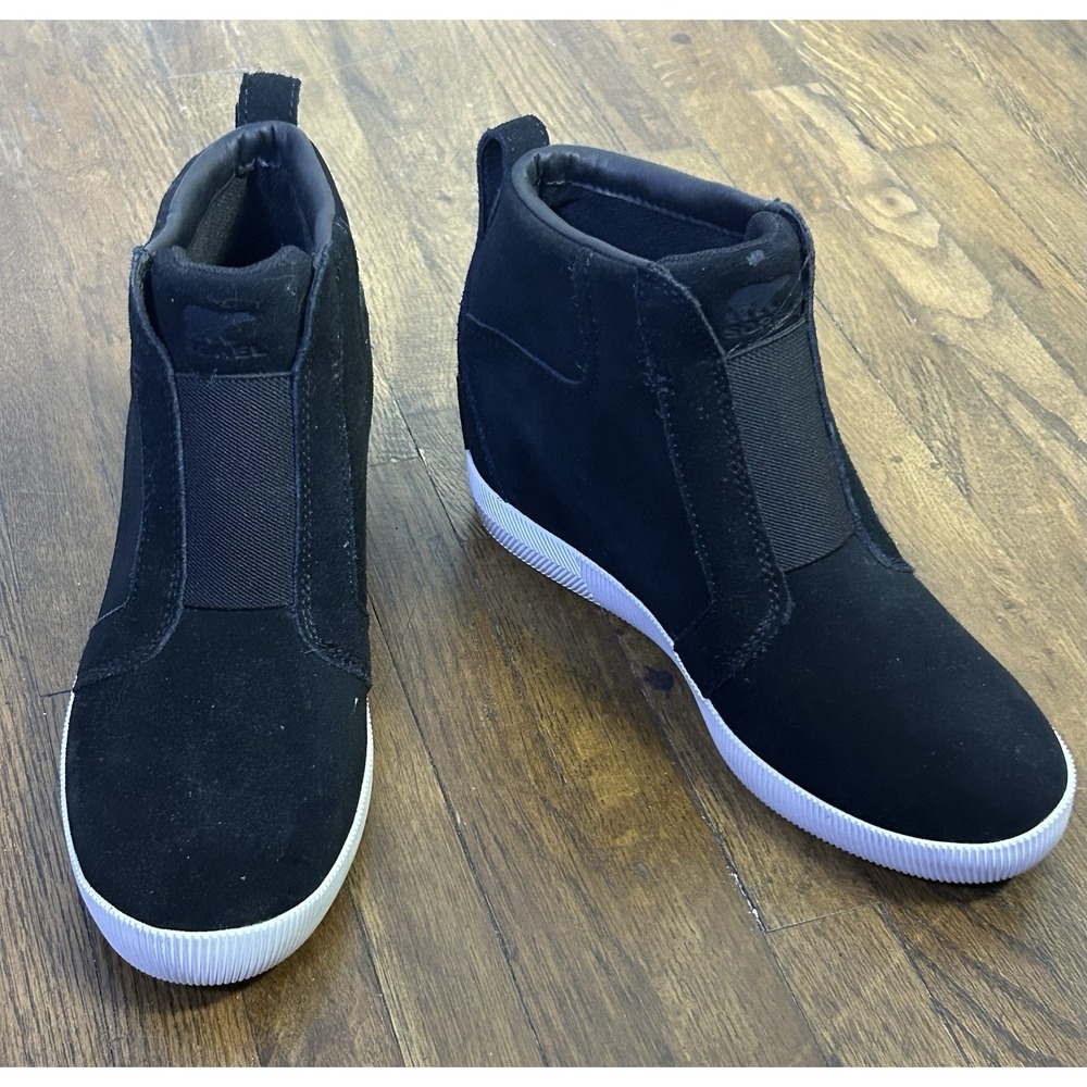 Sorel Womens Out N About Slip On Wedge II Booties Boots Black Suede Size 8